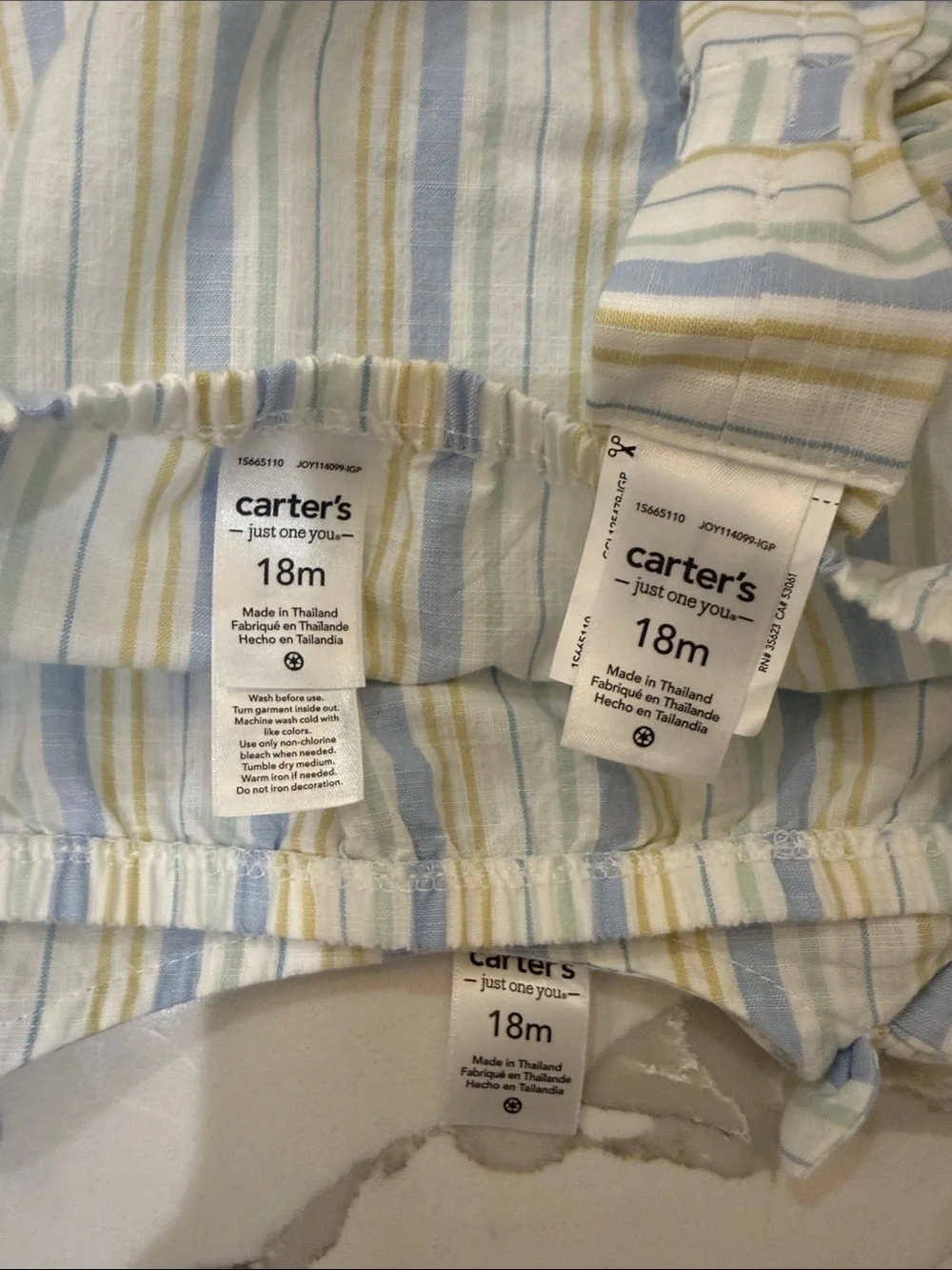 Carter’s Blue/Yellow/White/Sage Dress/Bloomer/Headband Set Monogrammed ‘Clara’